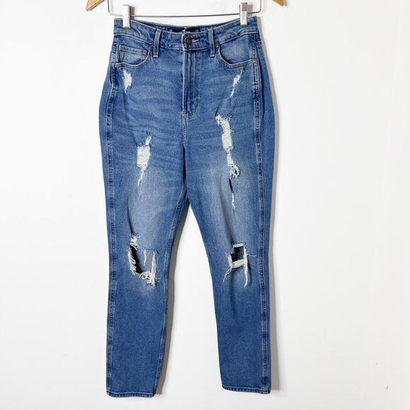 Hollister Women's Mom Jeans 3 Ultra High-Rise Distressed Vintage Stretch W26 L27 - Picture 1 of 7